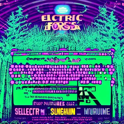 Prompt: electric forest 80's theme