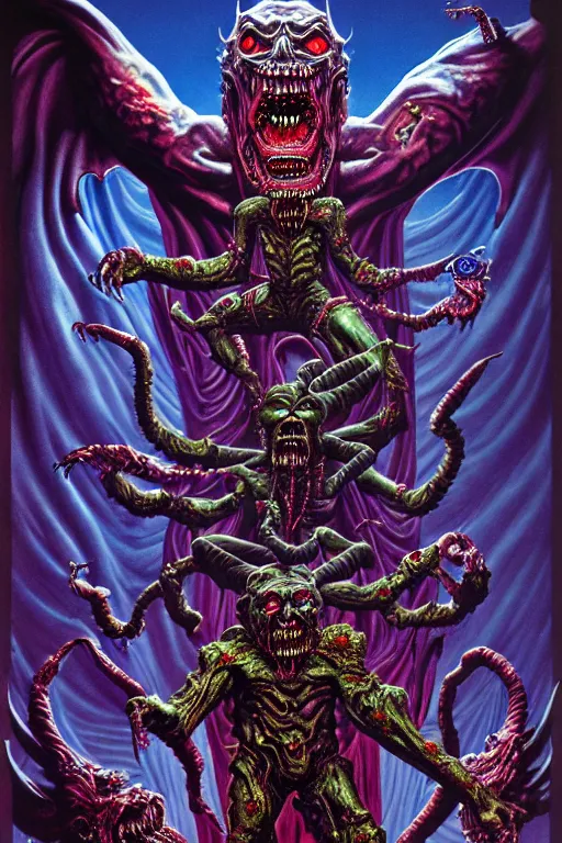 Image similar to a hyperrealistic rendering of an epic boss fight against an ornate supreme dark vampire overlord, cinematic horror by chris cunningham, lisa frank, richard corben, highly detailed, vivid color,