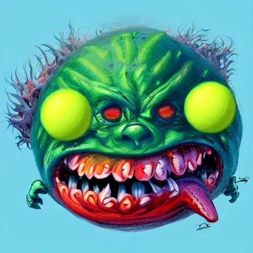 Image similar to a tennis ball monsters , ocean, digital art, fantasy, magic, trending on artstation, ultra detailed, professional illustration by Basil Gogos