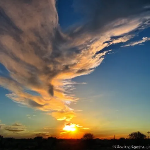 Image similar to sunset clouds that look like a screaming chucky doll