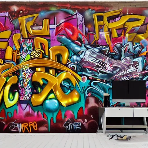 Image similar to party in front of giant walls with amazing graffitis, hyper detailed, photorealistic, hd