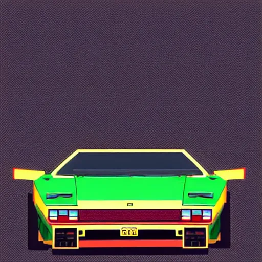 Image similar to lamborghini countach in tokyo, night time, pixel art, cute