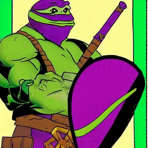 Image similar to donatello from the teenage mutant ninja turtles, 1 9 9 0 s, friendly