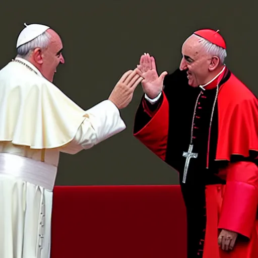 Image similar to pope Francis giving a high five to an invisible person