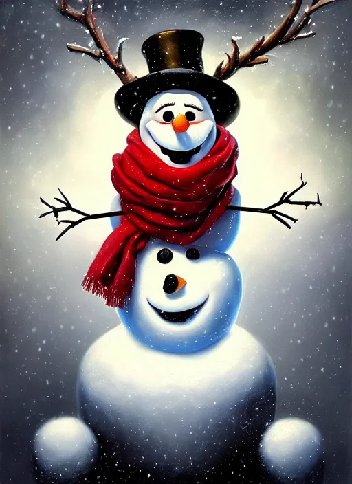 Prompt: a masterwork chiaroscuro oil painting portrait of adorable symmetric snowman olaf from disneys frozen in the style of a renaissance painting, insane detail, jan matejko, jan van eyck, trending on artstation, artgerm