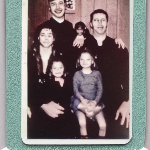 Image similar to family photo of a monster family poloroid,