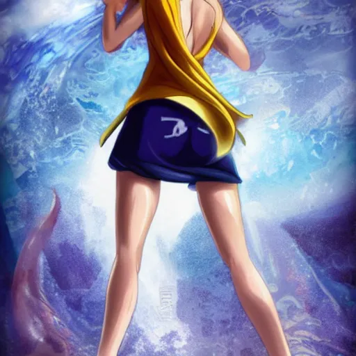 Image similar to A full body portrait of emma watson as Nami from one piece