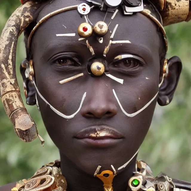 Image similar to a beautiful cyborg made of african ceremonial maske