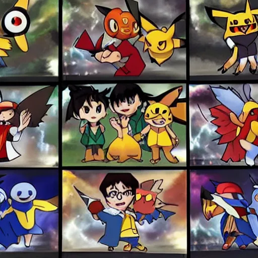 Prompt: Harry Potter(2001) as a Pokemon trainer calling out his best pokemon to fight, inside a Pokéstadium arena, in the style of Pokemon the Movie(2000)