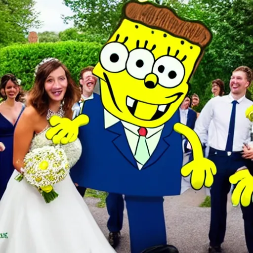 Prompt: happy spongebob on a wedding