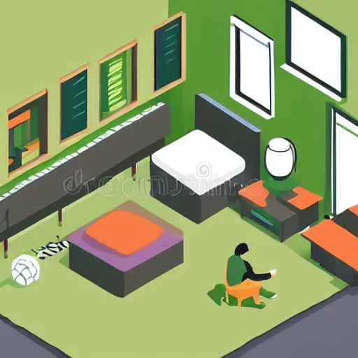 Image similar to room of cannabis flat colors isometric vector illustration minimalist by earle, eyvind render in octane