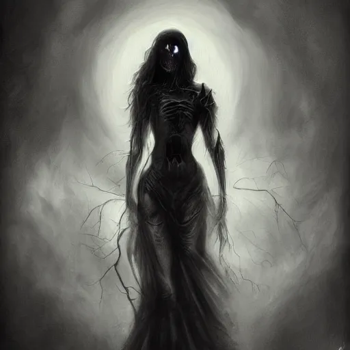 Prompt: a painting of a spooky 👻, an ultrafine detailed painting, by mark brooks, centered full body, featured on deviantart, fantasy art, detailed painting, deviantart, anime