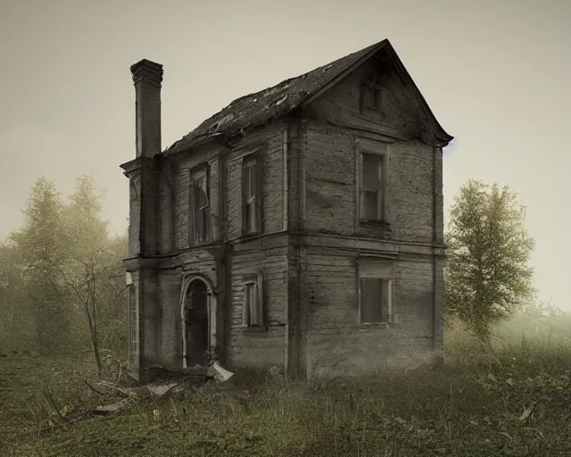 Prompt: matte painting of abandoned house by stephan koldi