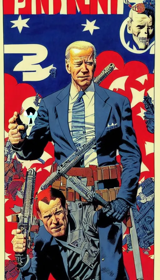 Prompt: joe biden as the punisher. portrait by clyde caldwell and jean giraud and anton otto fischer and john philip falter and will eisner and gil elvgren