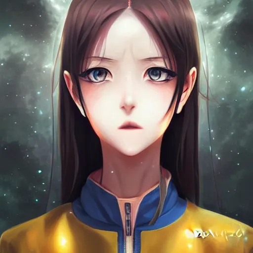 Prompt: A realistic anime painting of a beautiful android woman with glowing yellow gold eyes. digital painting by Sakimichan, Makoto Shinkai, Rossdraws, Pixivs, Junji Ito, WLOP, digital painting. trending on Pixiv. SFW version —H 1024