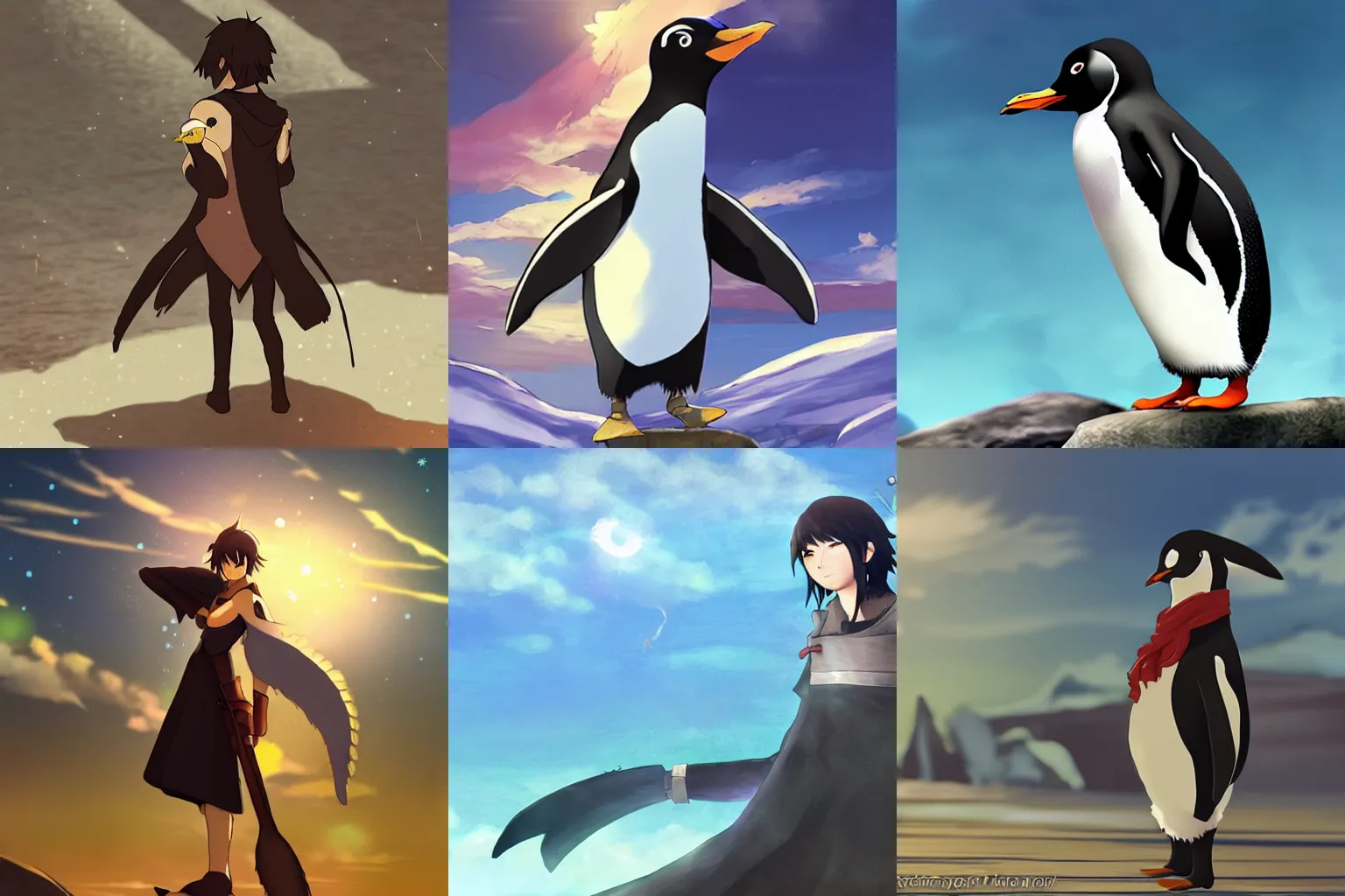 Prompt: Warrior penguin, style of Makoto Shinkai