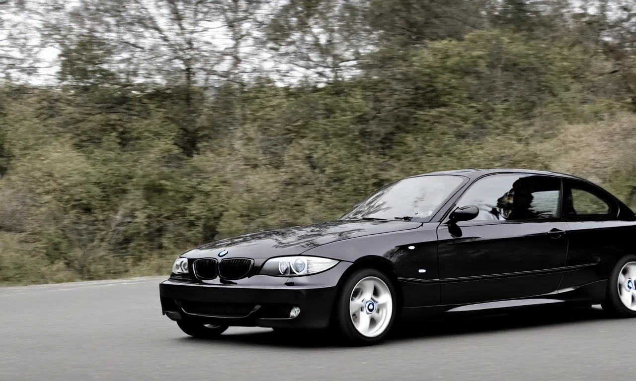 Image similar to beautiful black bmw 2 0 0 3 driving on the road uhd 4 k colors