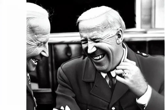 Image similar to “ very very intricate photorealistic photo of hitler and joe biden laughing together, detailed natural lighting, award - winning crisp details ”