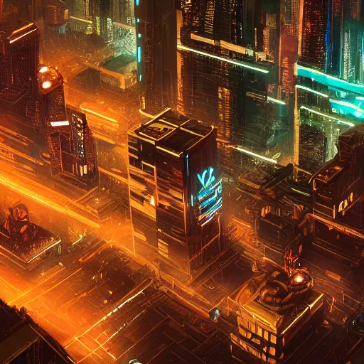 Image similar to cyberpunk city at night from above, neon glow, arstation, chill wave, detailed, maximalism, cluttered, busy, cinematic, cgsociety, smooth, beeply and greg rutkowski, dramatic lighting, god rays, clean crisp graphics, smooth sharp focus, extremely detailed