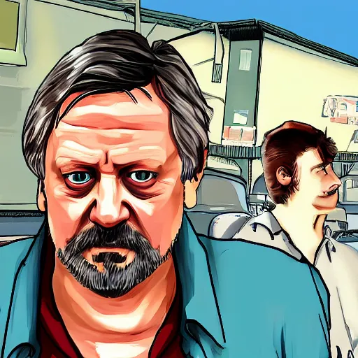 Image similar to Slavoj Žižek as a GTA charaacter