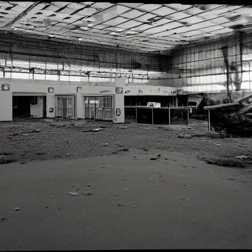 Prompt: realistic photograph of the inside of an abandoned ikea with strange humanoid monsters walking inside, 3 5 mm, film grain