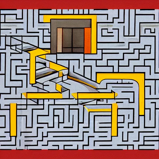 Image similar to isometric maze art by edward hopper