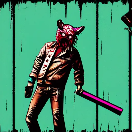 Image similar to hotline miami art of jacket, 4 k, high resolution, still, landscape, hd, dslr, hyper realistic