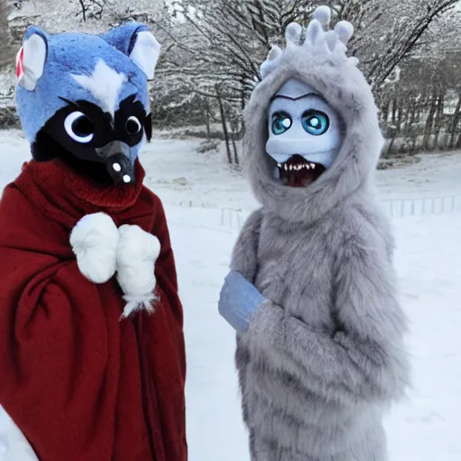 Image similar to fursuit of ice worm, warm costume for cold climate, we'll be married when the ice worms nest again