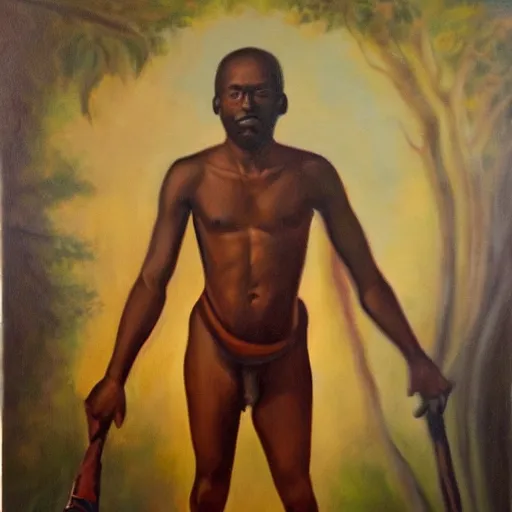 Image similar to Tula the man who freed all the slaves, Tula the man who leads a slave revolution, oil on canvas, realistic painting, dark background, high quality.