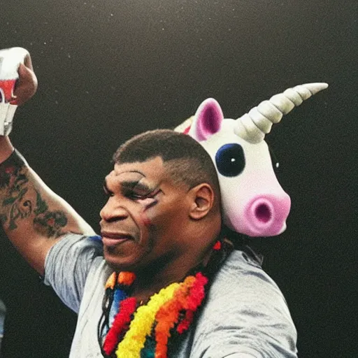 Image similar to mike tyson riding a unicorn