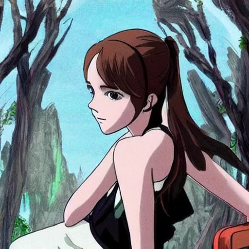 Image similar to Emma Watson. it the style of Studio Ghibli