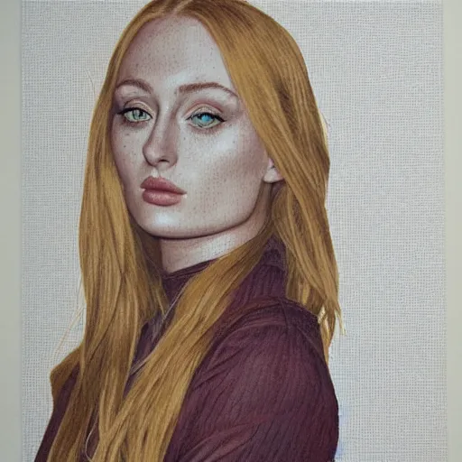 Image similar to sophie turner portrait in detail in block colour by james jean,