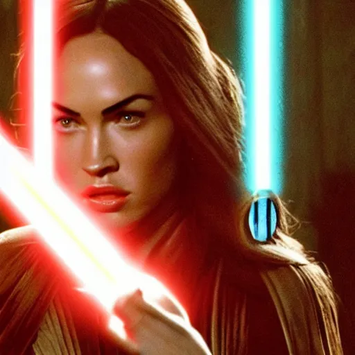 Image similar to Still of Megan Fox on the Jedi Council, Star Wars | Cinematic Lighting, beautiful composition, 8K resolution