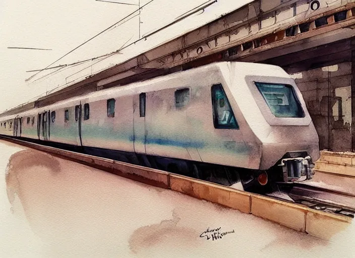 Prompt: concept art of a urban train pinterest, artstation trending, behance, watercolor, by coby whitmore *, silver, laser light *,