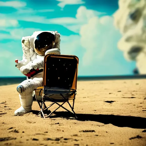 Image similar to an astronaut relaxing on the beach, dramatic lighting, cinematic, extremly high detail, photorealistic, cinematic lighting, nasa footage