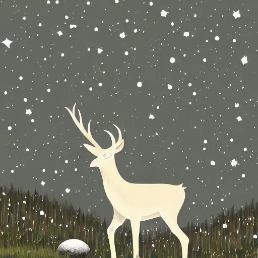 Prompt: professional stylized digital art of an albino deer with galaxies and shooting stars in the night sky, hd, 8 k