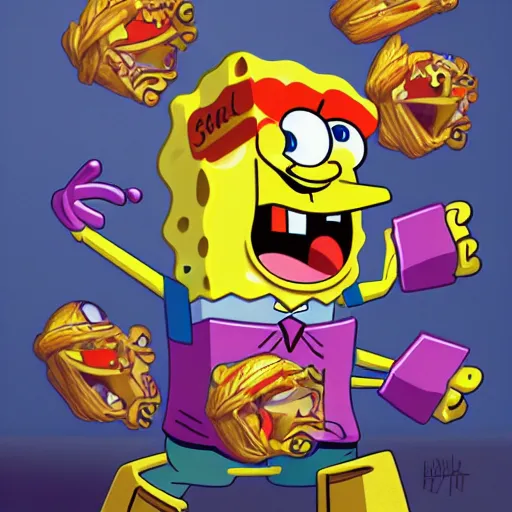 Prompt: spongebob squarepants illustrated by stephen hillenburg, perfect symmetry, dim volumetric cinematic lighting, extremely hyper - detailed attributes & atmosphere, intricately proportional, masterpiece, artstation, stunning,