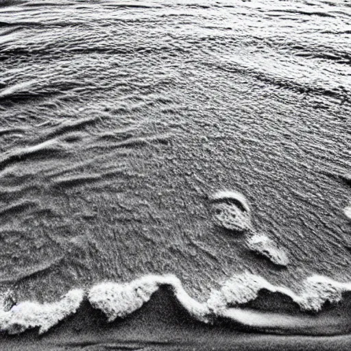 Image similar to The ocean is a Turing machine, the sand is its tape; the water reads the marks in the sand and sometimes erases them and sometimes carves new ones with tiny currents that are themselves a response to the marks.