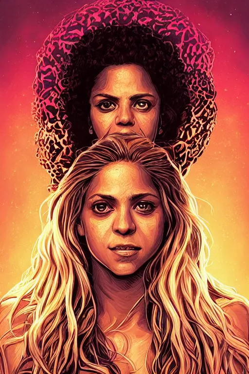 Image similar to a portrait of shakira, drawn by robbie trevino and dan mumford, poster, digital art, comic art, concept art