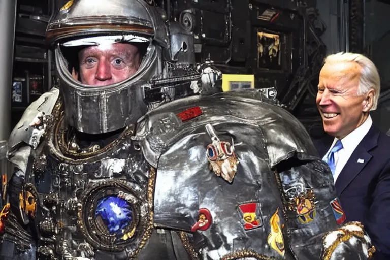 Image similar to joe biden in space marine armor