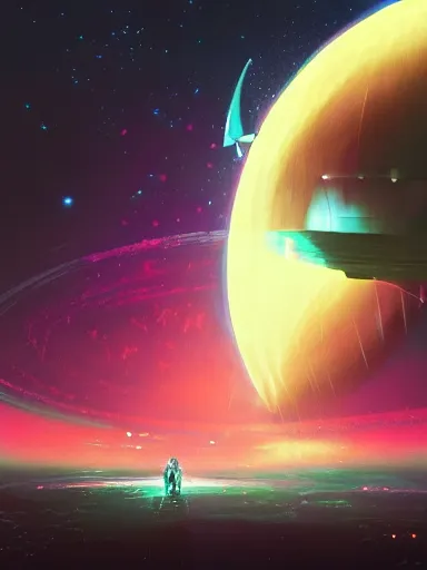 Image similar to concept art of an alien outer space galaxy, open expanse, stars, meteorites, floating debris, beautiful, fantasy, colorful, cinematic lighting, artstation, trending, highly detailed, focus, smooth, by studio ghibli, rossdraws, hirohiko araki, conrad roset, yoshitaka amano