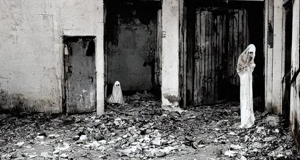 Image similar to ghost in an abandoned alleyway, photograph by greg girard. 1 9 7 6.