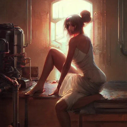 Image similar to awoke to the violent crunch of metal on wood, radiator, sweet smells of antifreeze and gasoline, by wlop, artgerm, greg rutkowski