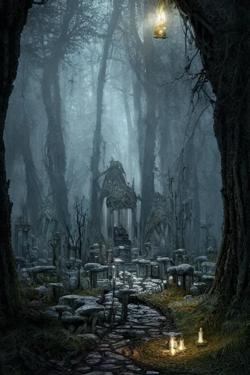 Prompt: draug at the crypt in the forest, intricate, ethereal, by luis royo, hyper detailed, weta digital, ray trace, unreal engine, trending on artist, beautifully lit, cinematic, soft light, photorealistic, volumetric, realistic, glossy, 8 k post - production, masterpiece, luxury, smooth