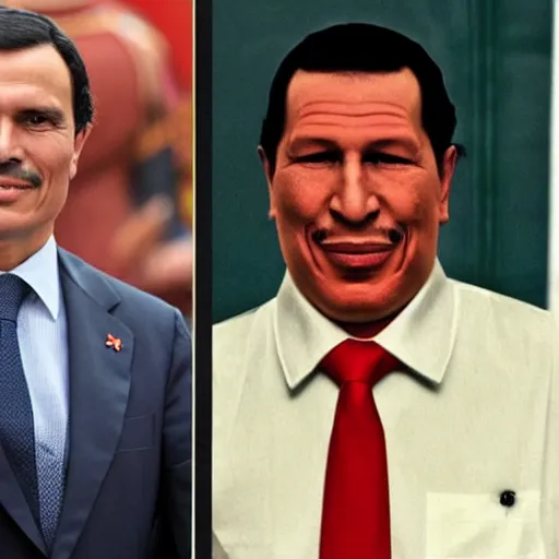 Prompt: spanish president pedro sanchez without a moustache wearing hugo chavez clothes