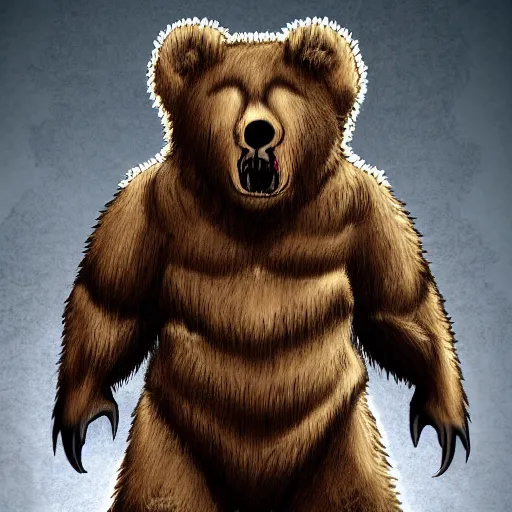 Image similar to an anthropomorphic undead bear creature standing menacingly, highly detailed digital art