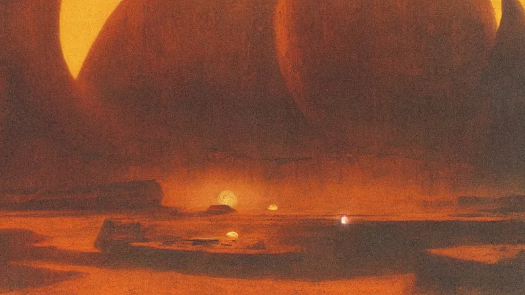 Image similar to otherworldly atmosphere of the first spaceship on venus by arthur haas and bruce pennington and john schoenherr, cinematic matte painting