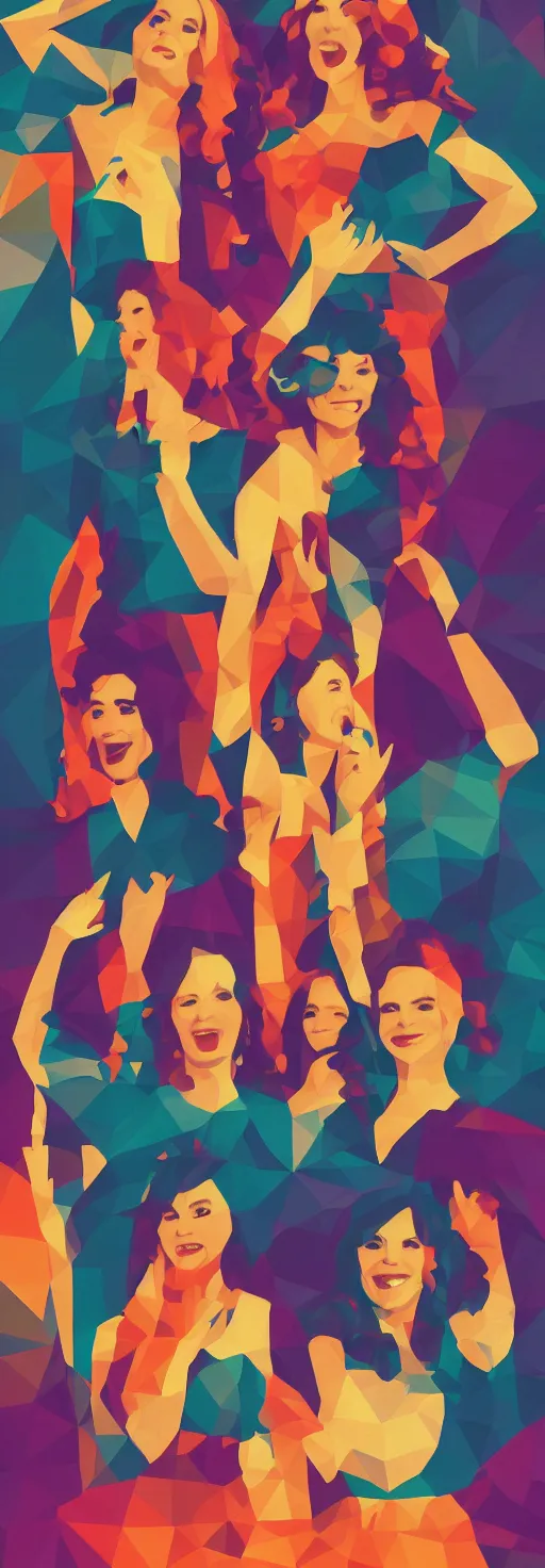 Image similar to donna and the dynamos, poster, low poly, etsy