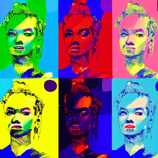 Image similar to rainbow rihanna. pop art