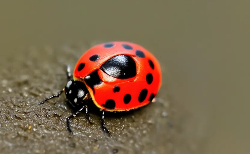 Image similar to a tiny world made of mud, there is a beautiful ladybug with 6 legs ready to fly away, wings opened up, ambient light, beautiful photography